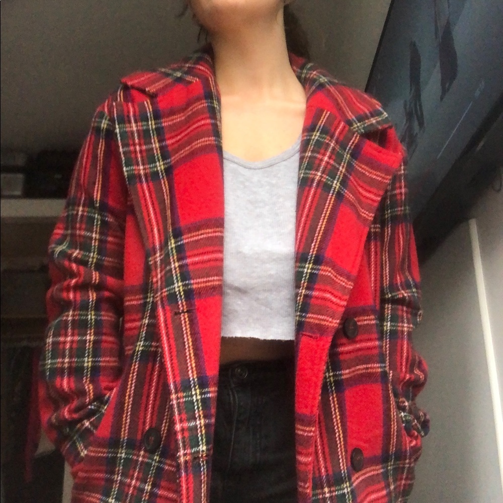 Nasty Gal Red Plaid Longline Coat